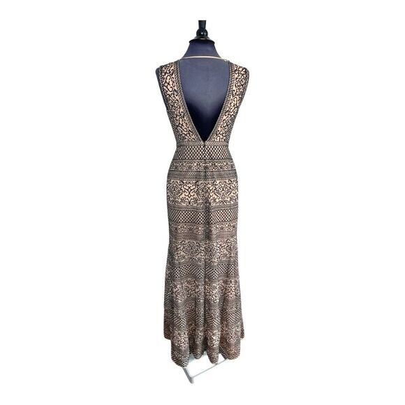 BCBGMAXAZRIA Beige Black Aurora Embroidered Tulle Sleeveless Trumpet Gown 4 - Picture 6 of 10